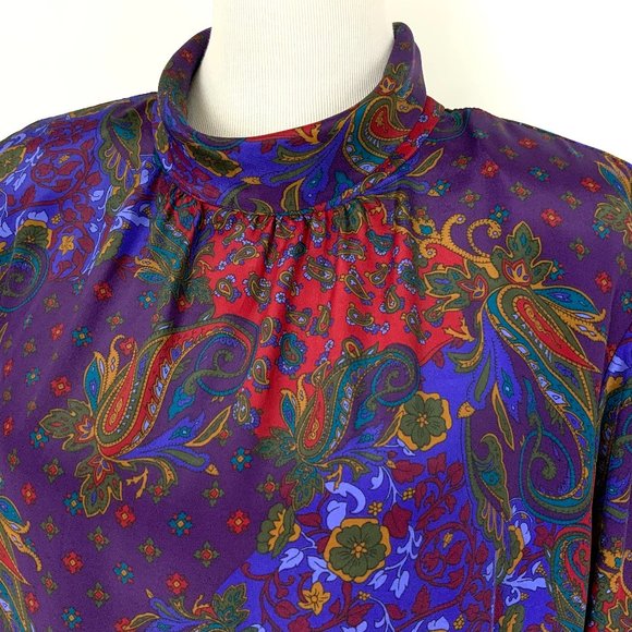 Vintage 90s Koret Paisley Print Secretary Blouse Sz 14 - Picture 4 of 16